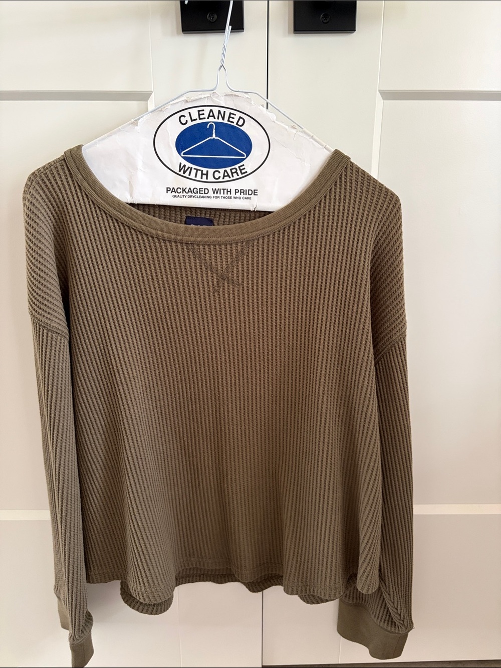 GAP Long Sleeve Waffle Knit Top - Olive Green